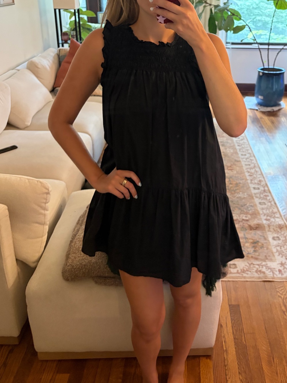 Black Sleeveless Smocked Mini Dress